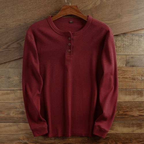 Men's Waffle Knit Long Sleeve Henley Shirt