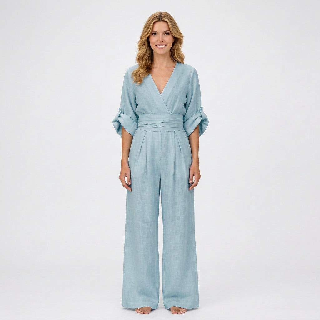 Jumpsuit – Wrap Front Wide Leg Belted Style