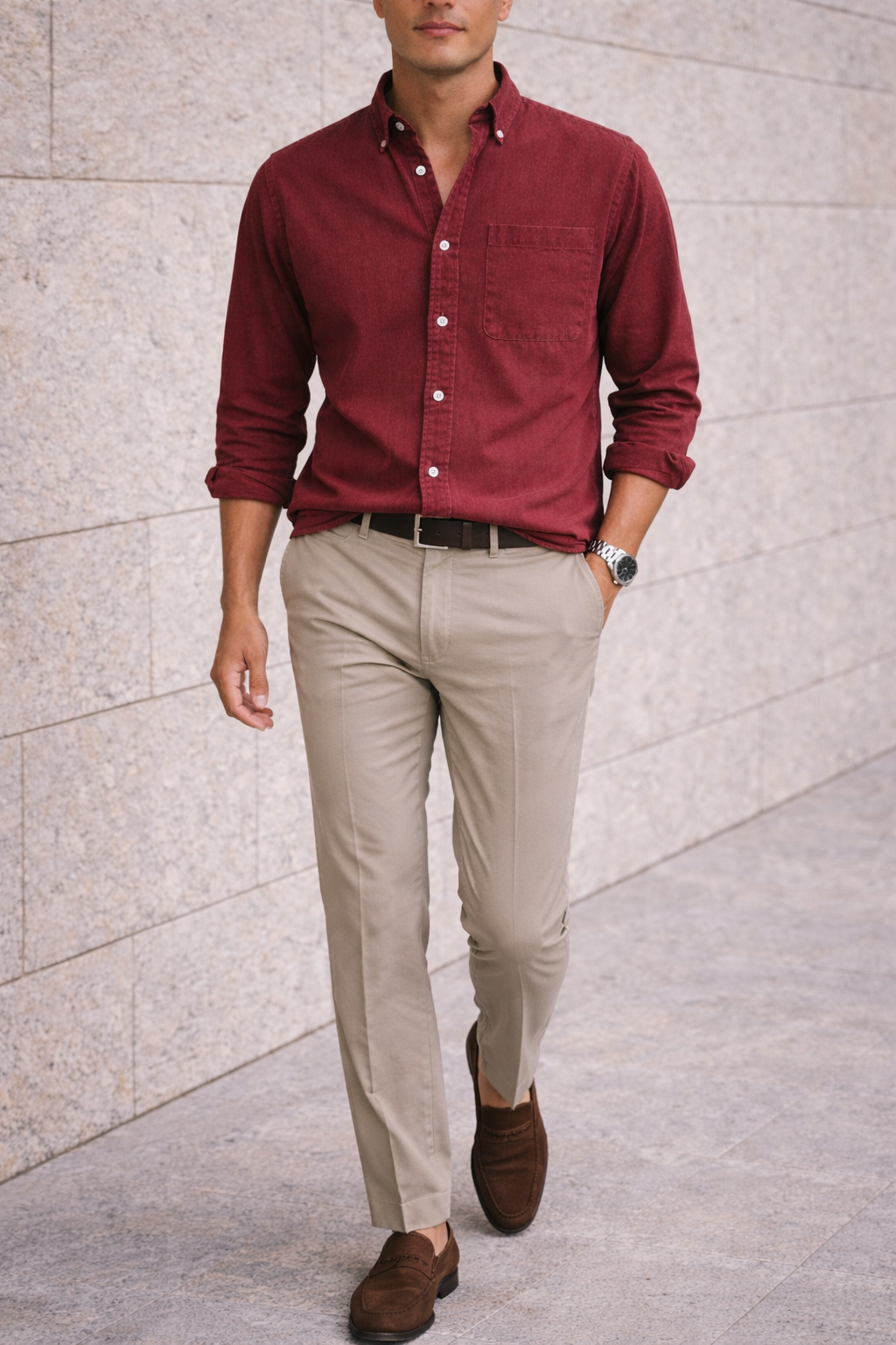 Chemise en coton à manches longues avec col boutonné