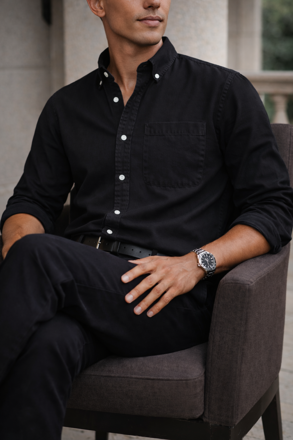 Chemise en coton à manches longues avec col boutonné