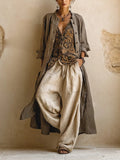 Long Line Button-Front Linen Duster Coat