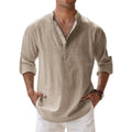 Long Sleeve Linen Henley Shirt with Band Collar