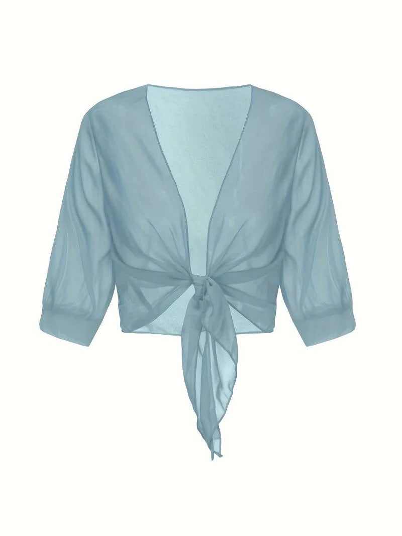 Sheer Tie-Front Cropped Chiffon Cardigan