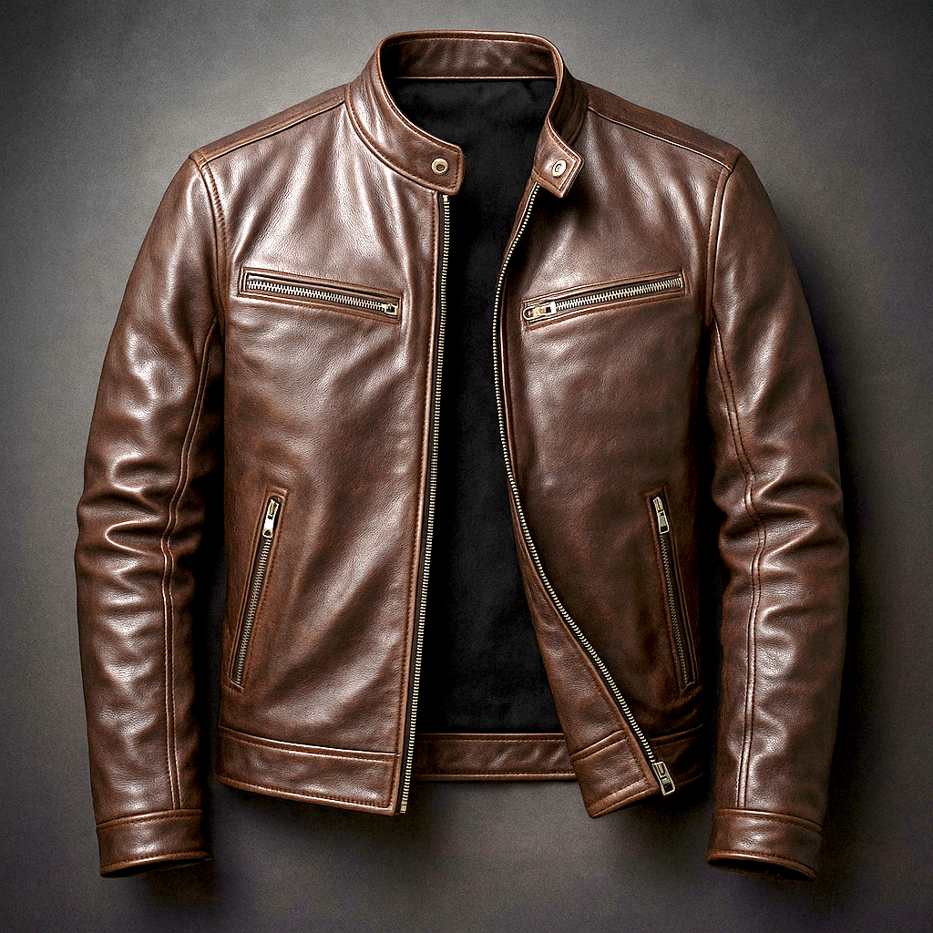 Men's Faux Leather Stand Collar Moto Jacket
