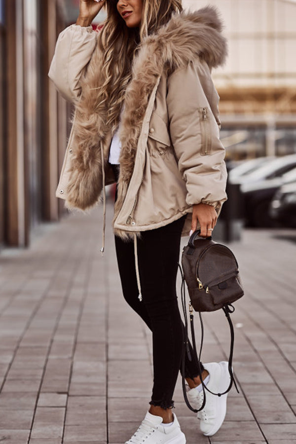 Women's Faux Fur Trim Hooded Puffer Jacket