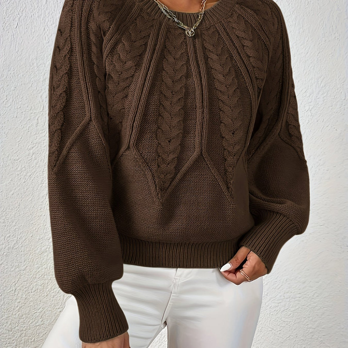 Women's Cable Knit Balloon Sleeve Cropped Jumper