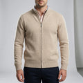 Men's plain knit cardigan with mock neck and full front zipper