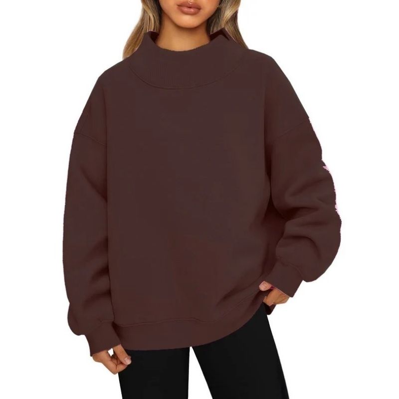 Women's oversized mock neck sweatshirt with long sleeves and ribbed trim