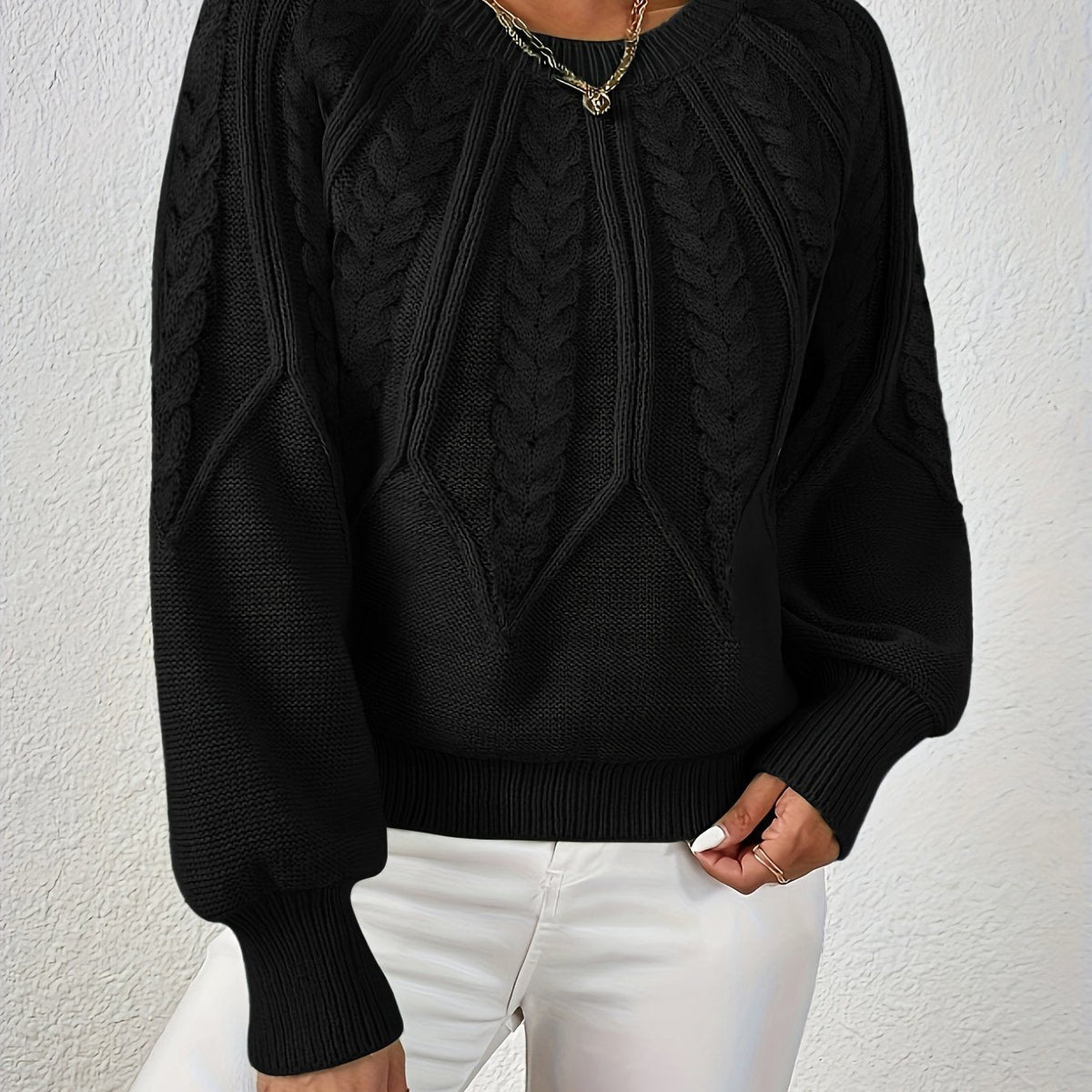 Women's Cable Knit Balloon Sleeve Cropped Jumper