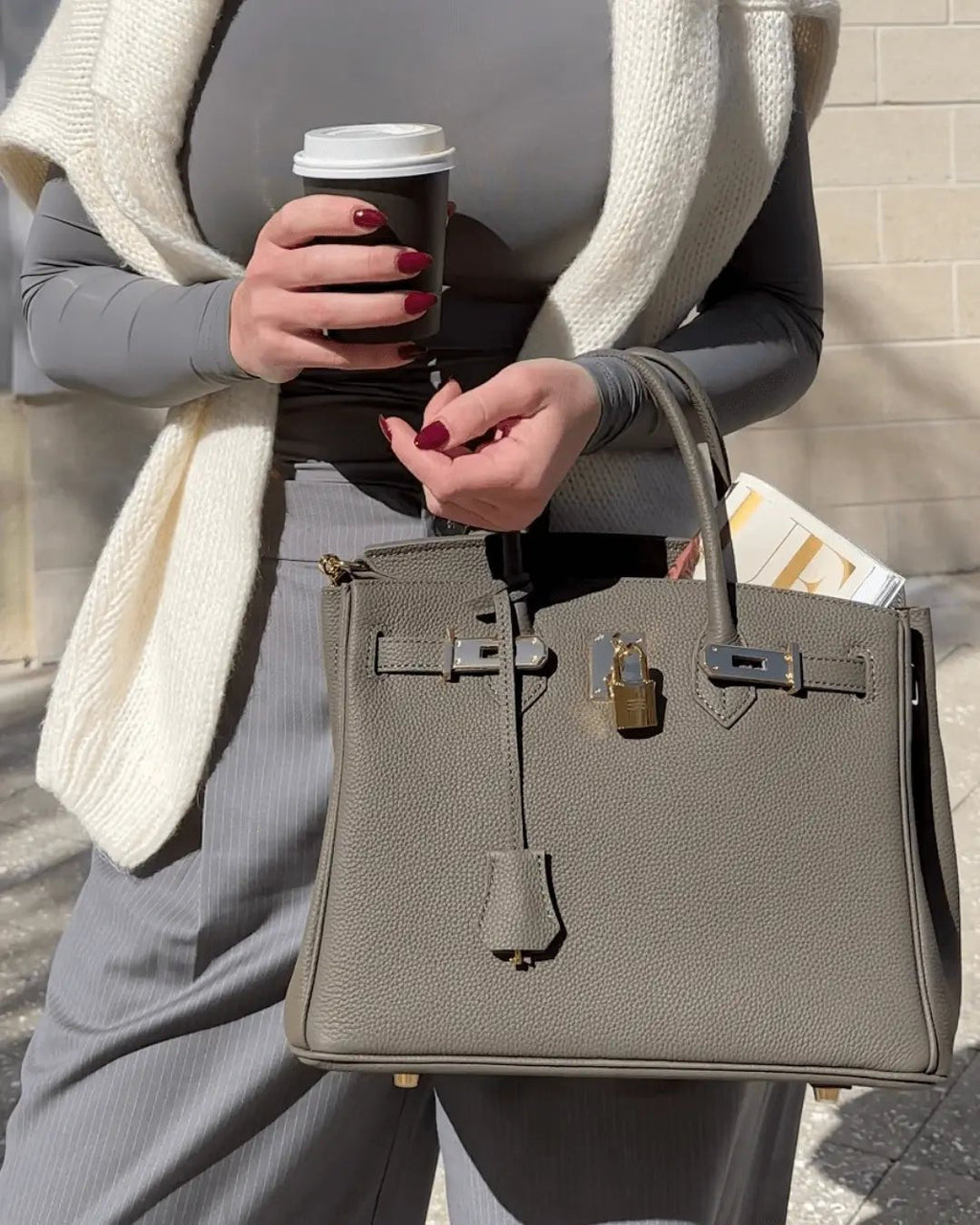 Structured Turn-Lock Tote Bag with Padlock Detail