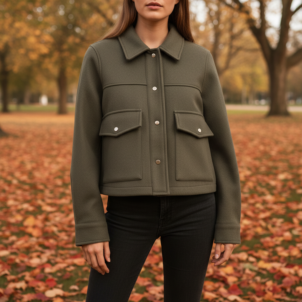 Women's Cropped Utility Jacket with Flap Pockets