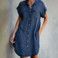 Dual Pocket Button-Front Denim Shirt Dress