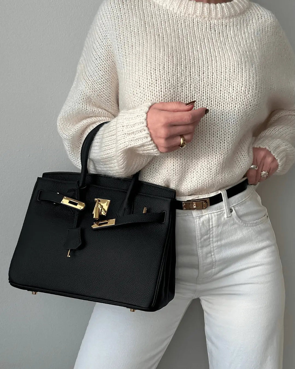 Structured Turn-Lock Tote Bag with Padlock Detail
