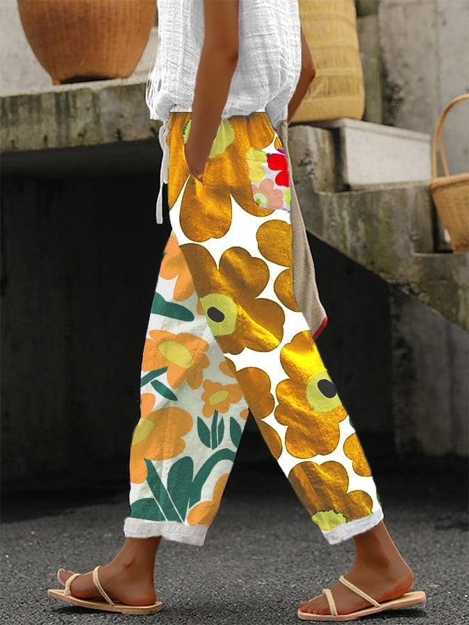 Bold Floral Print Cropped Straight Leg Trousers
