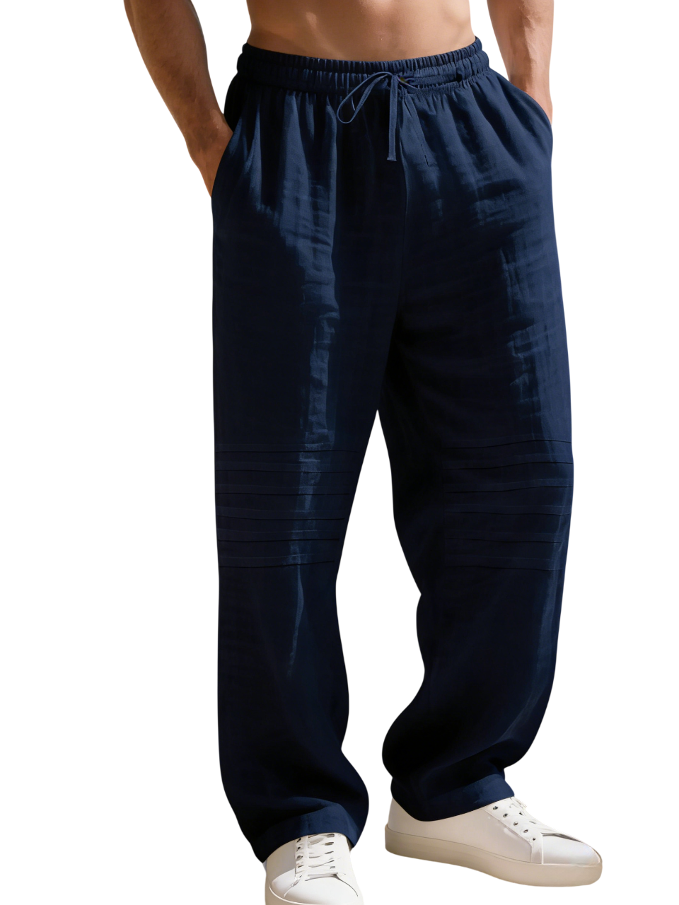 Relaxed Fit Linen Blend Trousers with Pintuck Detailing