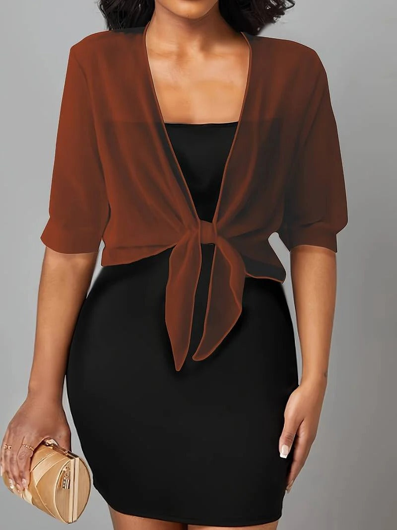 Cardigan court transparent en mousseline, noué sur le devant