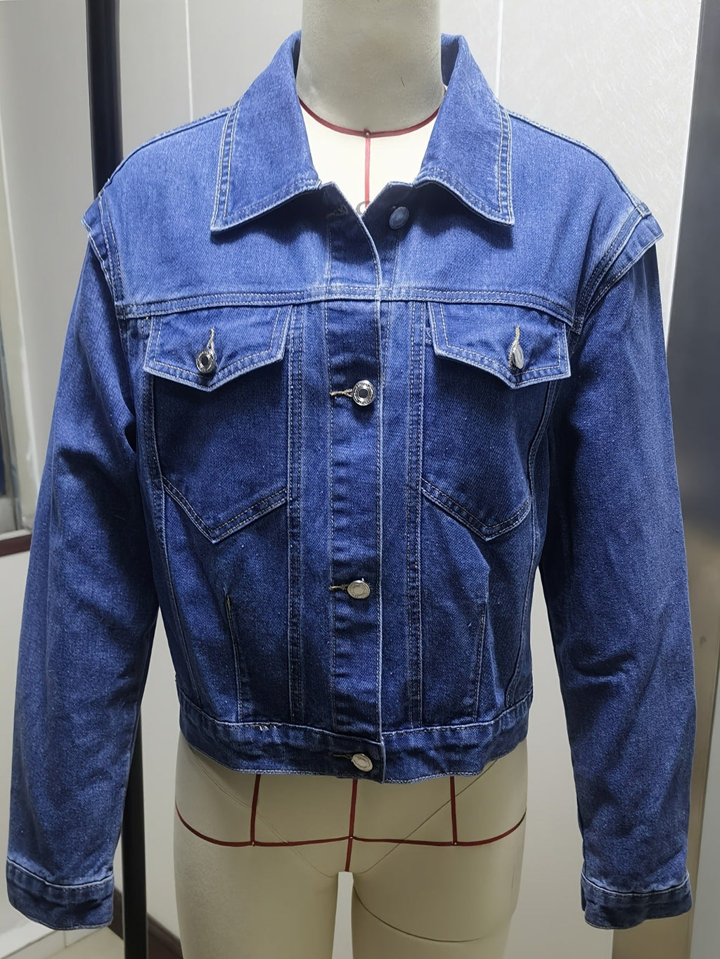 Women's Cropped Denim Jacket with Flap Pockets