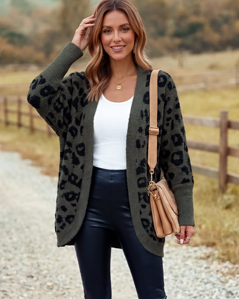 Women's long-sleeve leopard print open-front cardigan