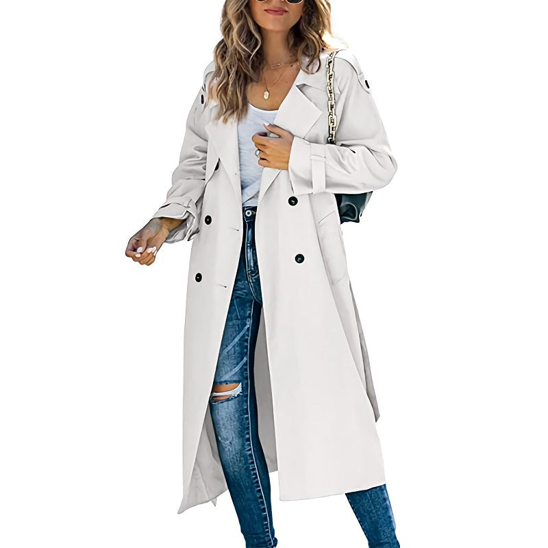 Women's Longline Double-Breasted Belted Trench Coat