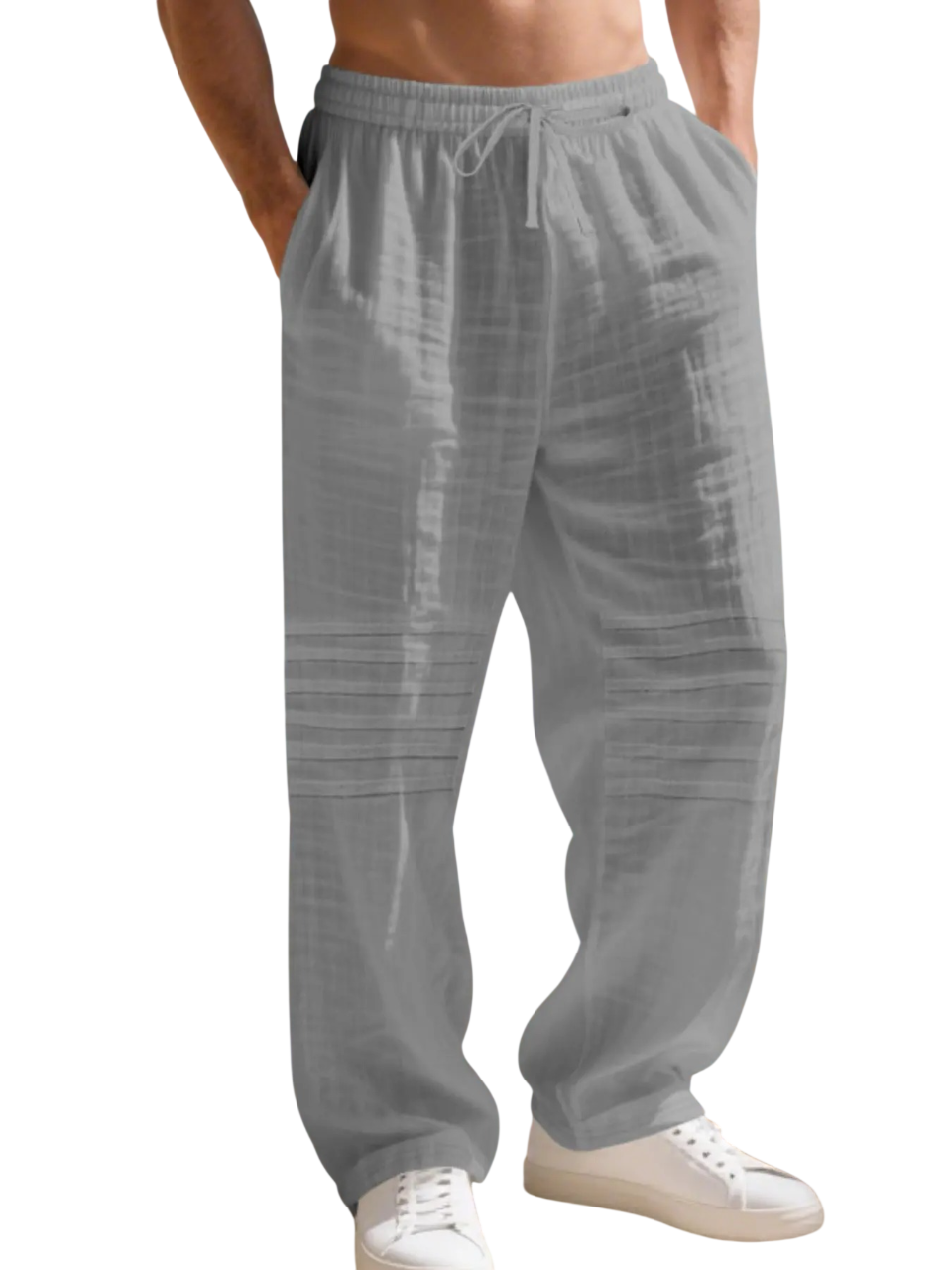Relaxed Fit Linen Blend Trousers with Pintuck Detailing
