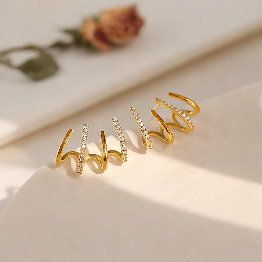 Triple Hoop Crystal Pave Ear Cuff Earrings
