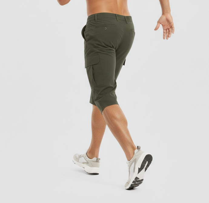 Quick-Dry Below-Knee Cargo Shorts with Zip Pocket