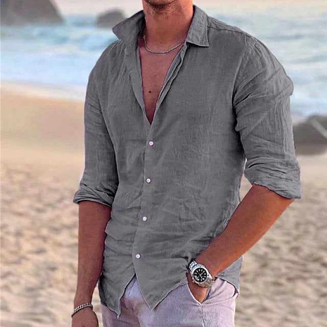 Chemise en lin à manches longues avec col pointu