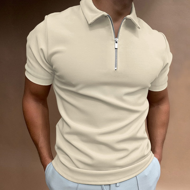 Slim Fit Zip Neck Polo Shirt with Short Sleeves