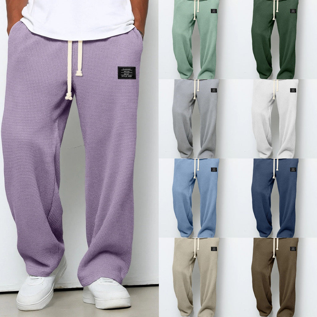 Waffle Knit Wide Leg Sweatpants with Drawstring Waist