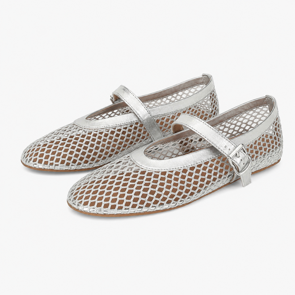 Mesh Mary Jane Flats with Buckle Strap Detail