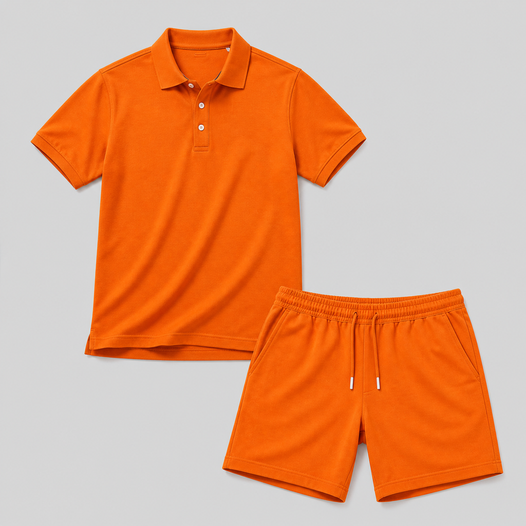 Pique Polo Shirt and Shorts Two Piece Set