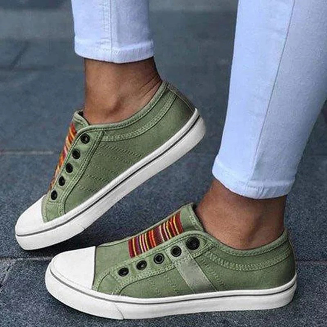 Canvas Slip-On Sneakers with Contrast Stripe Panel