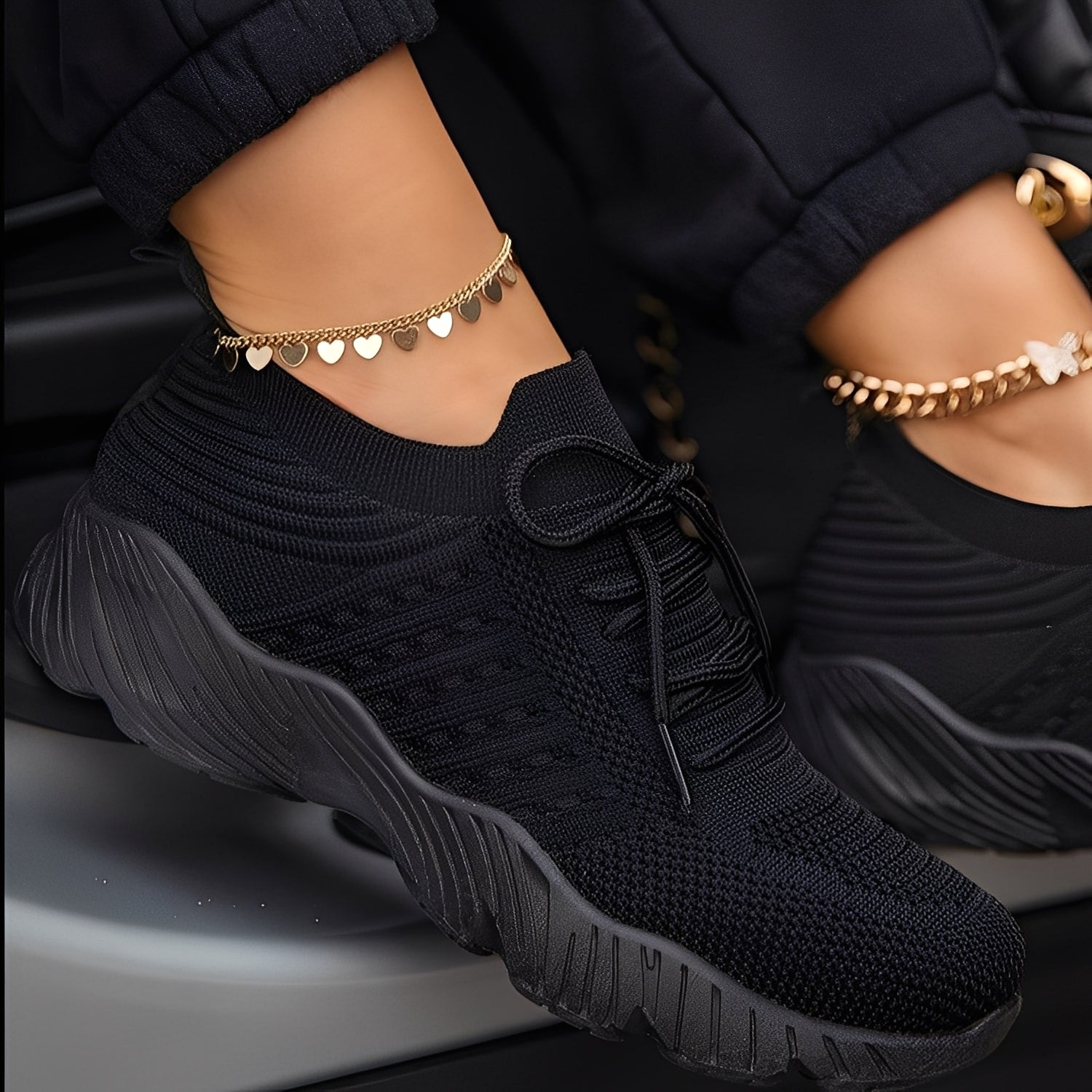Knit Lace-Up Slip-On Sneakers with Sock-Fit Design