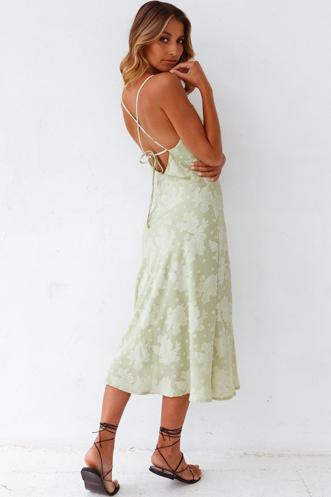 Floral Jacquard Square Neck Slip Midi Dress