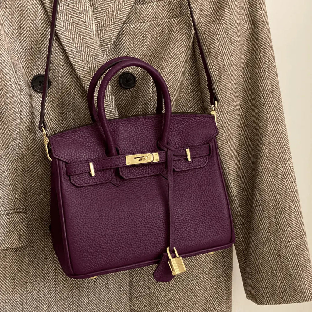 Structured Turn-Lock Tote Bag with Padlock Detail