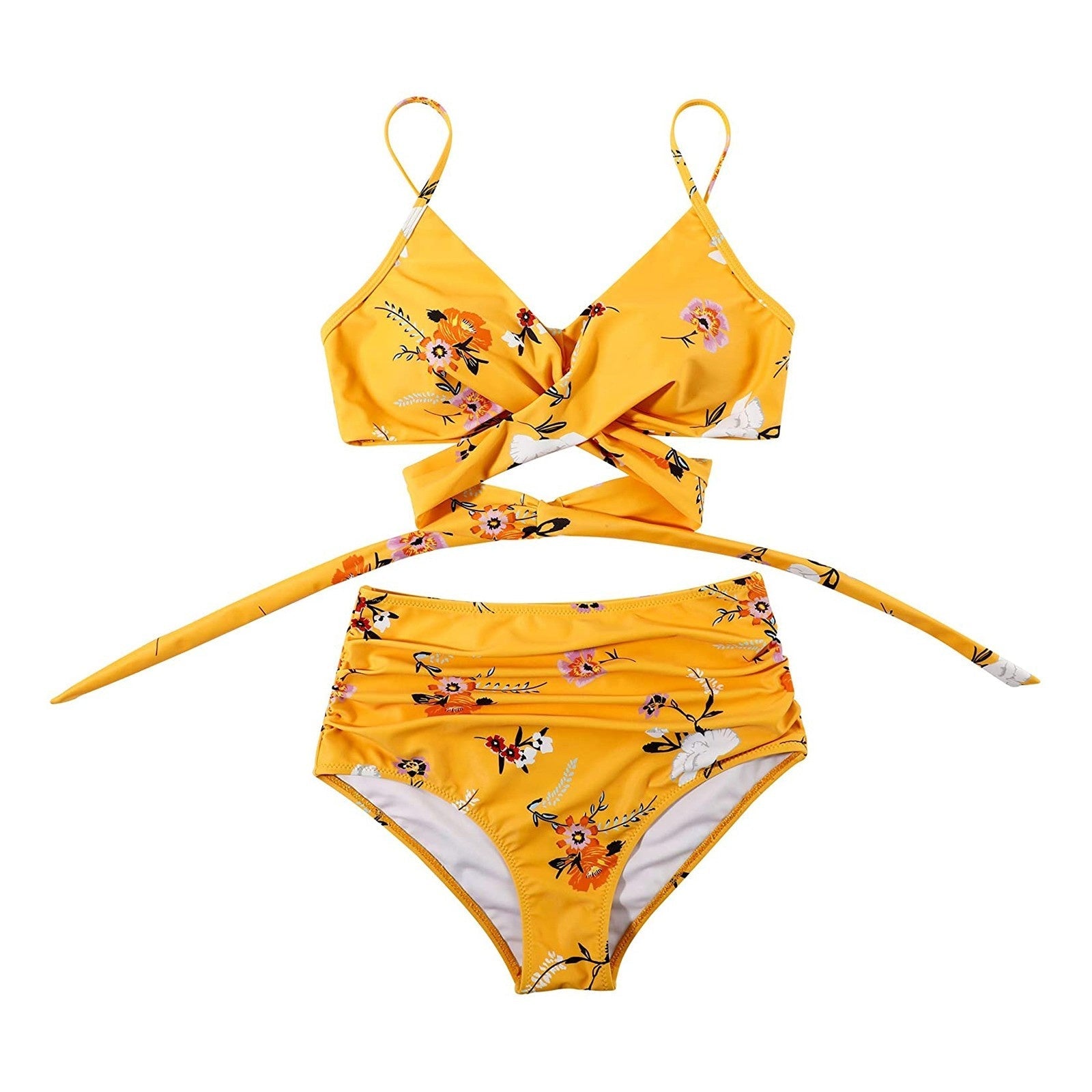 Floral Print Twist Front High-Waisted Bikini Set
