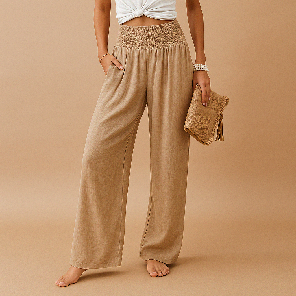 Women's Wide Leg Trousers with Smocked Waist