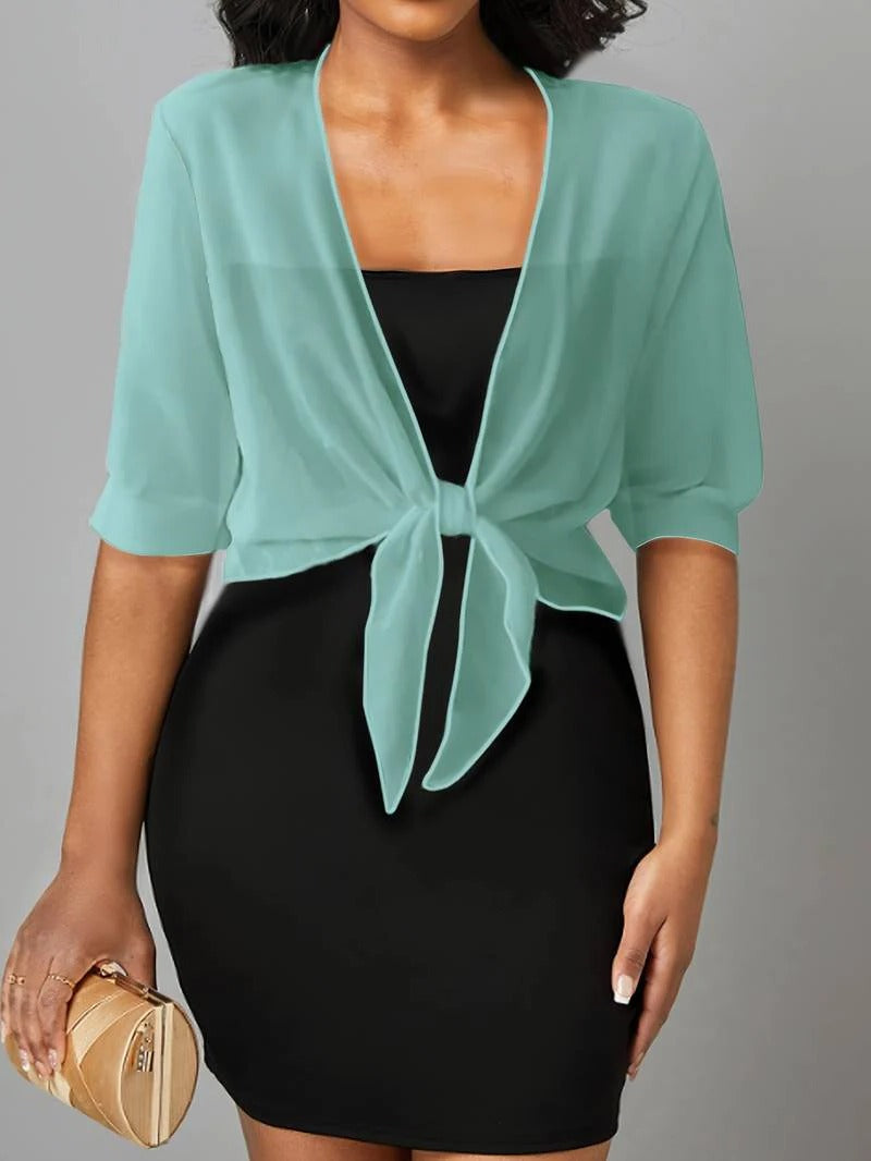 Cardigan court transparent en mousseline, noué sur le devant