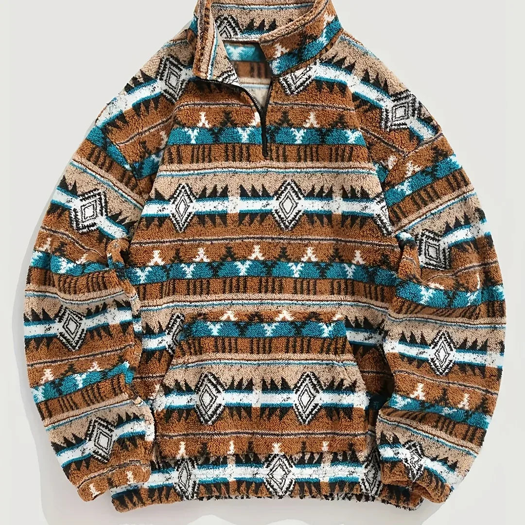 Men's Aztec Print Sherpa Fleece Quarter-Zip Pullover