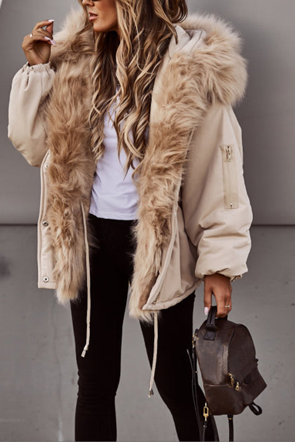 Women's Faux Fur Trim Hooded Puffer Jacket