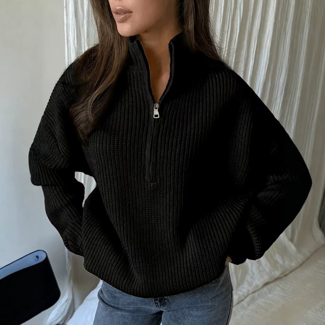 Women's Oversized Half-Zip Ribbed Knit Sweater
