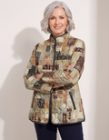Veste matelassée pour femme à imprimé patchwork géométrique et boutons-pression