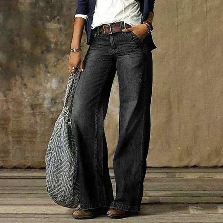 Women's Wide Leg Low-Rise Jeans with Faded Wash