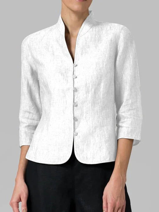 Women's Fitted Textured Blouse with Stand Collar