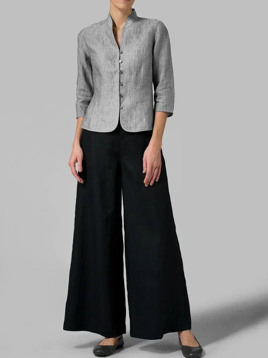 Women's Fitted Textured Blouse with Stand Collar