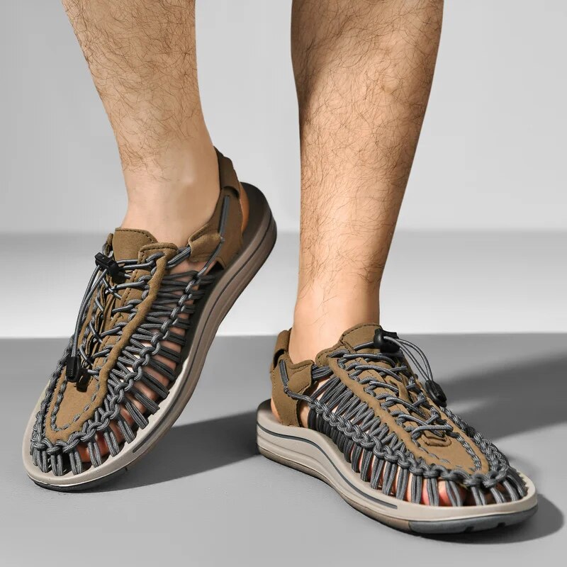 Woven Cord Closed-Toe Sport Sandals with Grip Sole