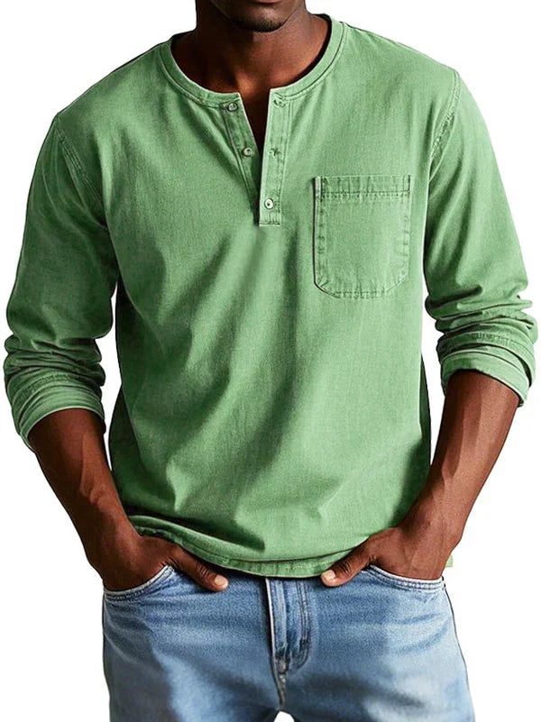Henley en coton à manches longues pour homme avec poche poitrine