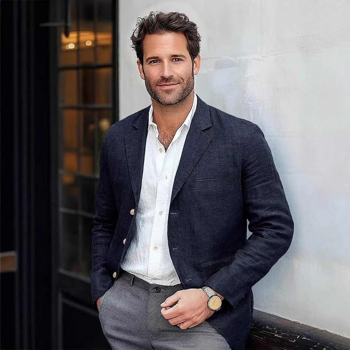 Men's Unstructured Linen Blend Notch Lapel Blazer