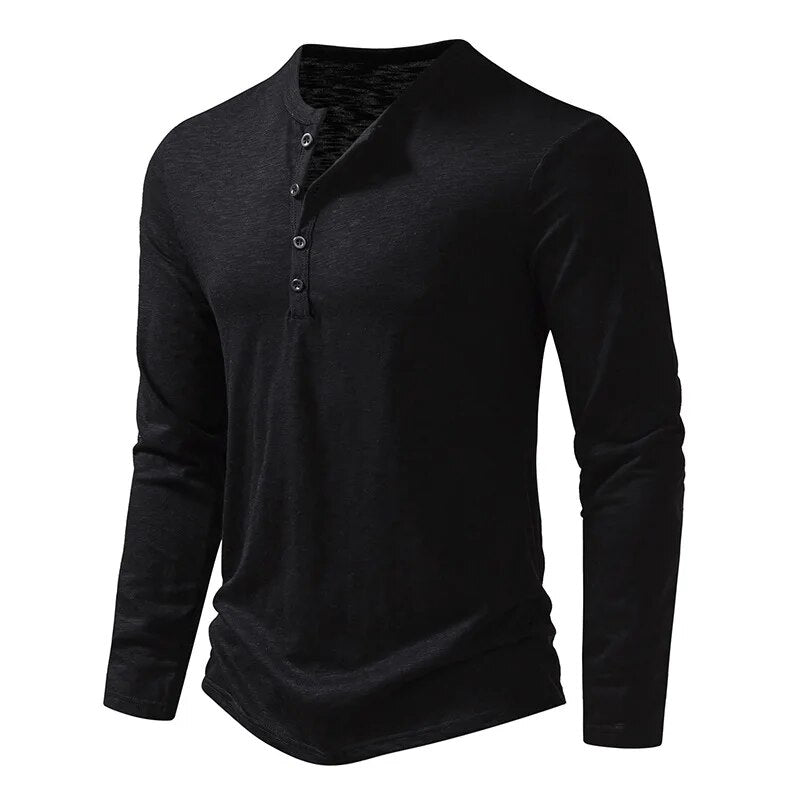 Men's Slub Cotton Long Sleeve Henley Shirt