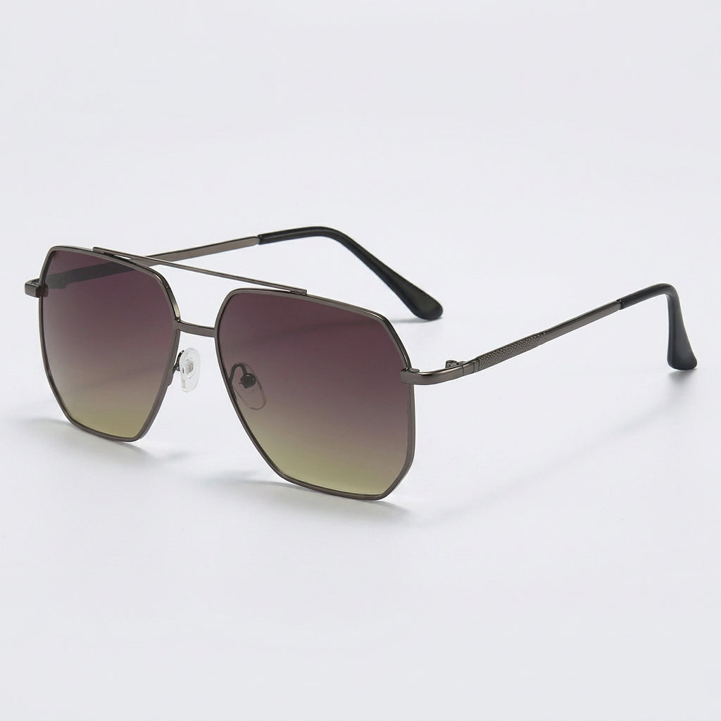 Geometric Aviator Sunglasses with Metal Double Bridge